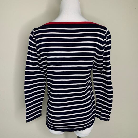 Lauren Ralph Lauren Striped Boat Neck Sweater Sz  Medium Preppy Cottage - Picture 2 of 8